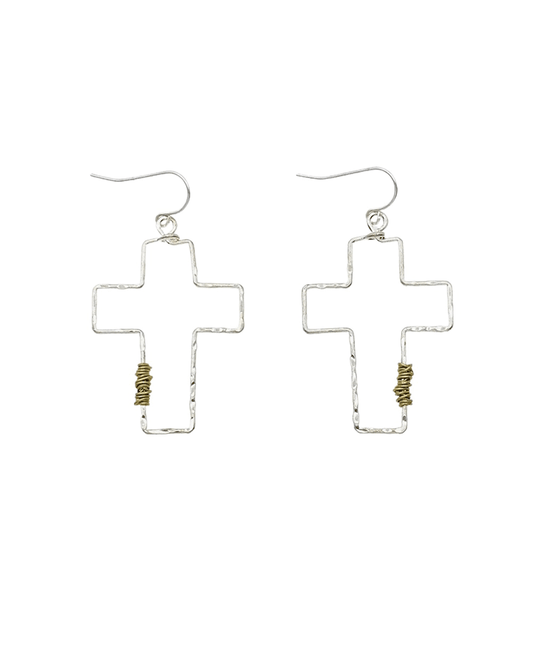 Hammered Open Cross Wire Wrap Earring