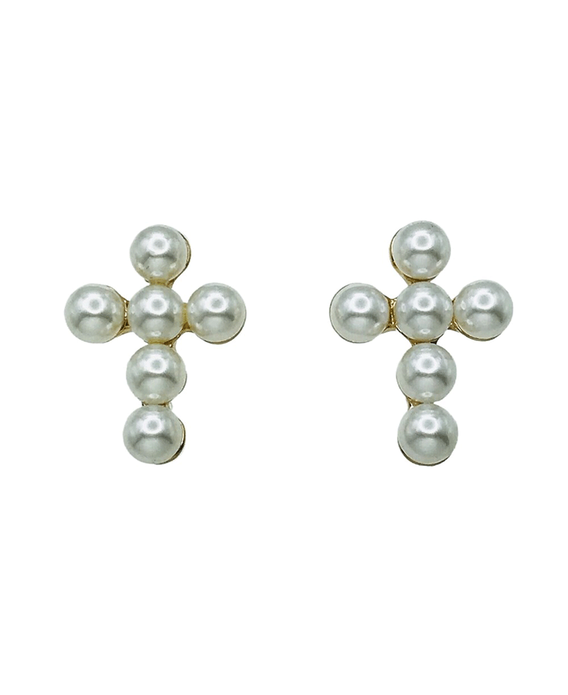 Beaded Pearl Cross Earring