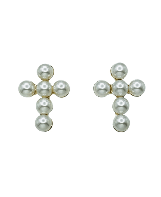 Beaded Pearl Cross Earring