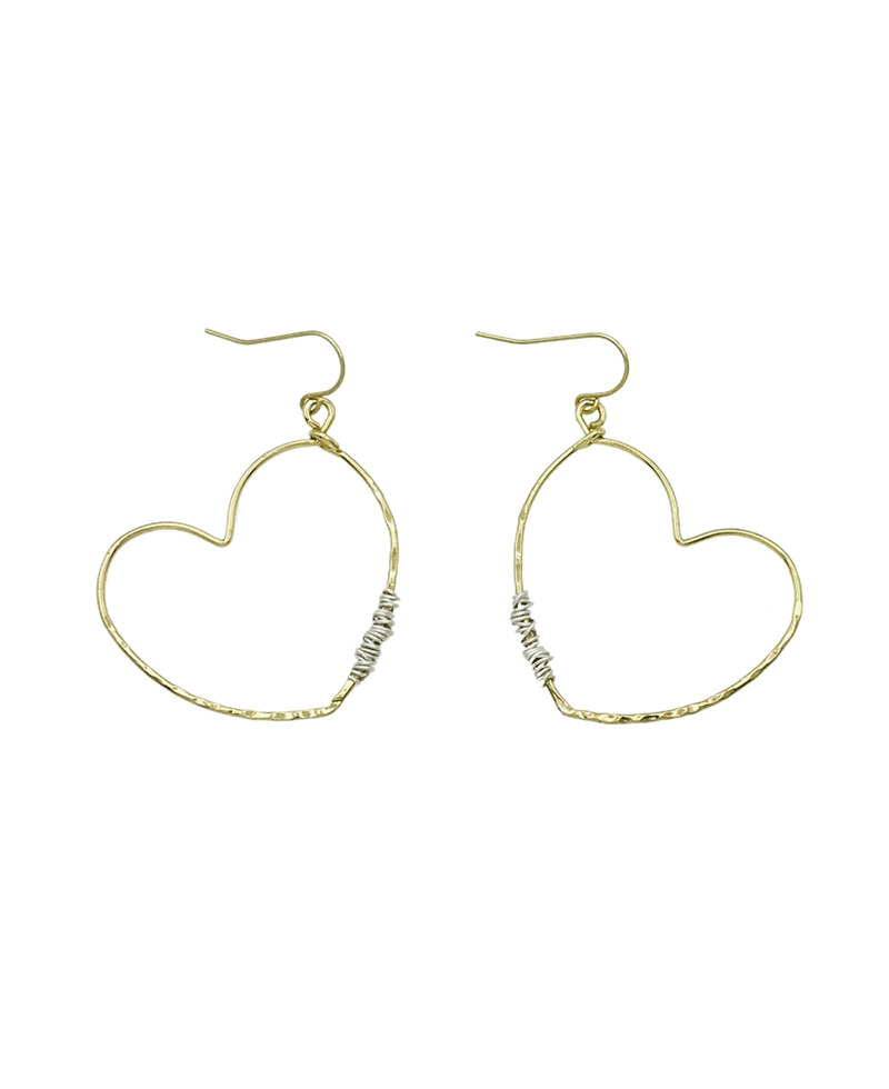 Hammered Open Heart Wire Wrap Earring