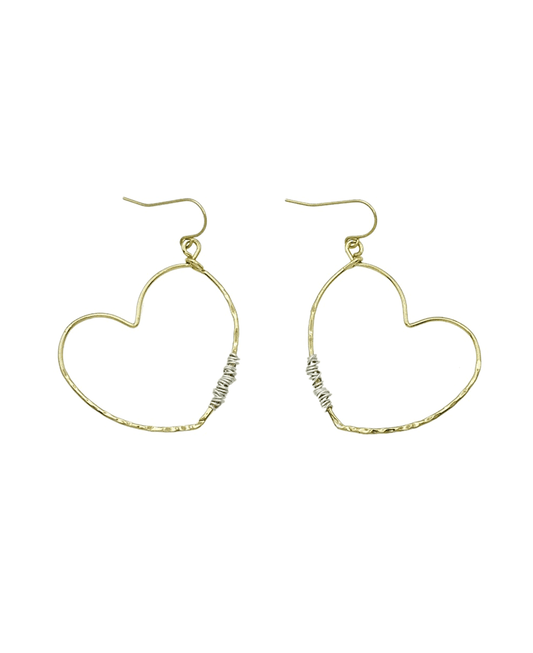 Hammered Open Heart Wire Wrap Earring