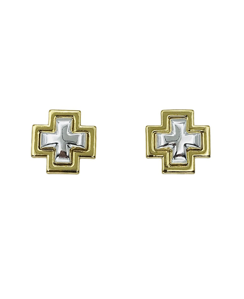 Two Tone Cross Stud Earring