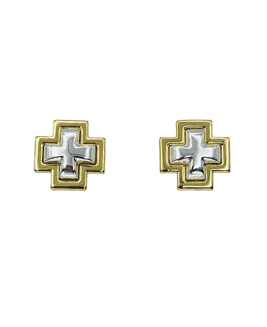 Two Tone Cross Stud Earring