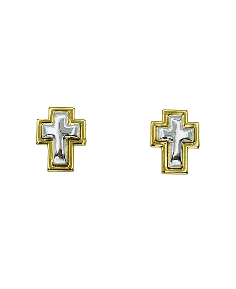 Two Tone Cross Stud Earring