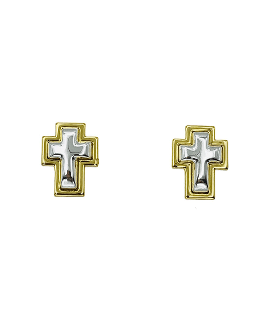 Two Tone Cross Stud Earring