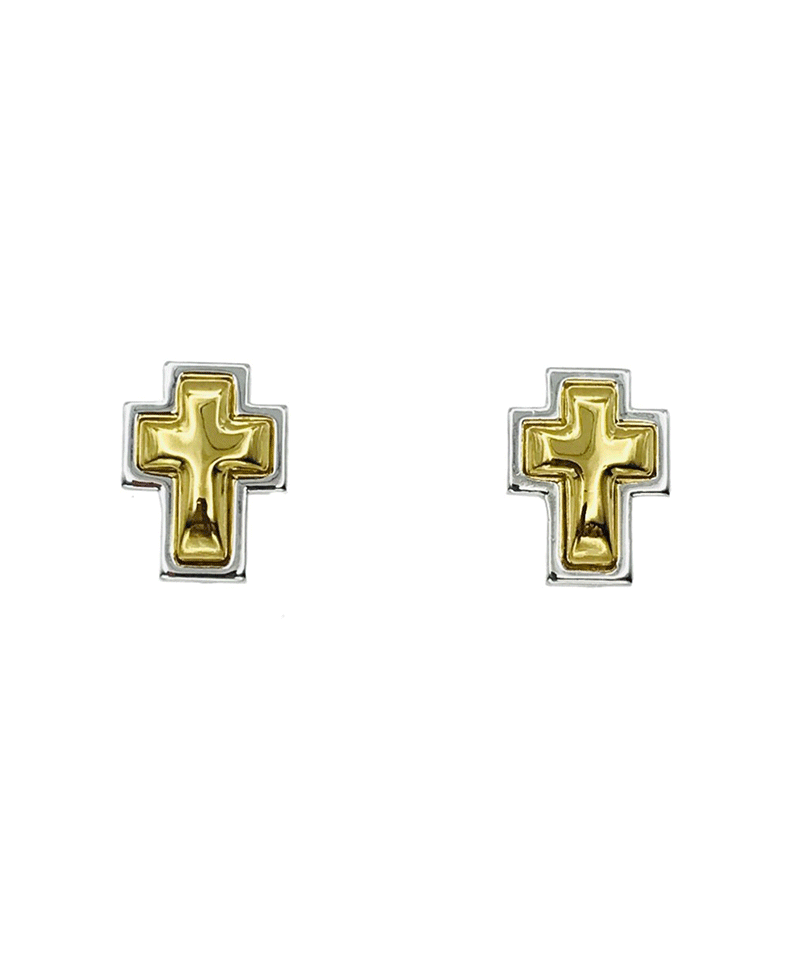 Two Tone Cross Stud Earring