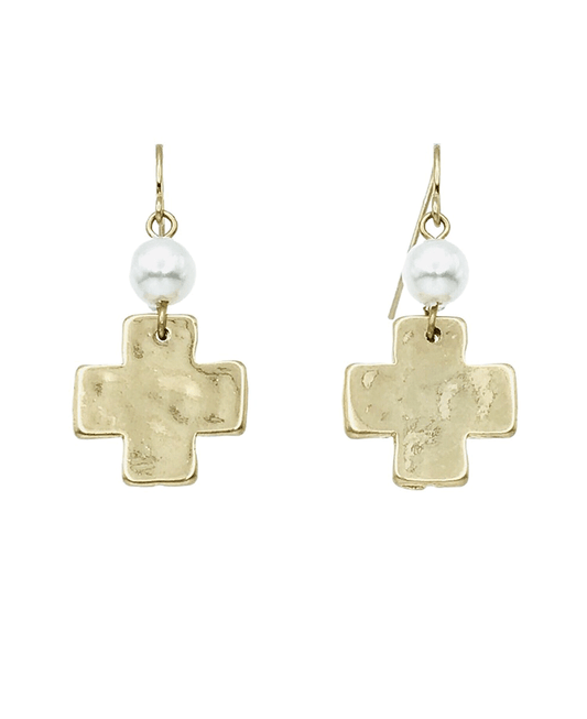 Pearl w/ Cross Drop Earring