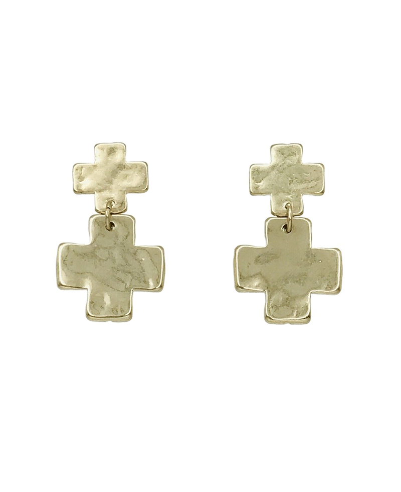Hammered Double Cross Drop Earring