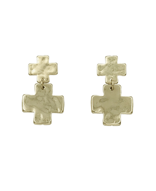 Hammered Double Cross Drop Earring