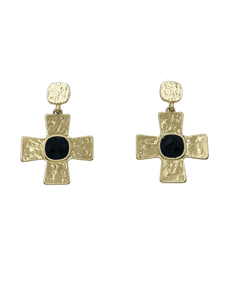 Hammered Cross Drop Earring