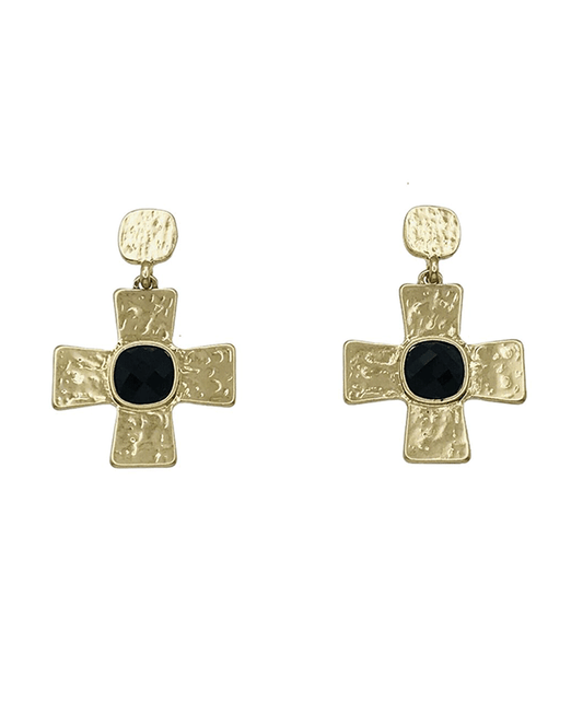 Hammered Cross Drop Earring