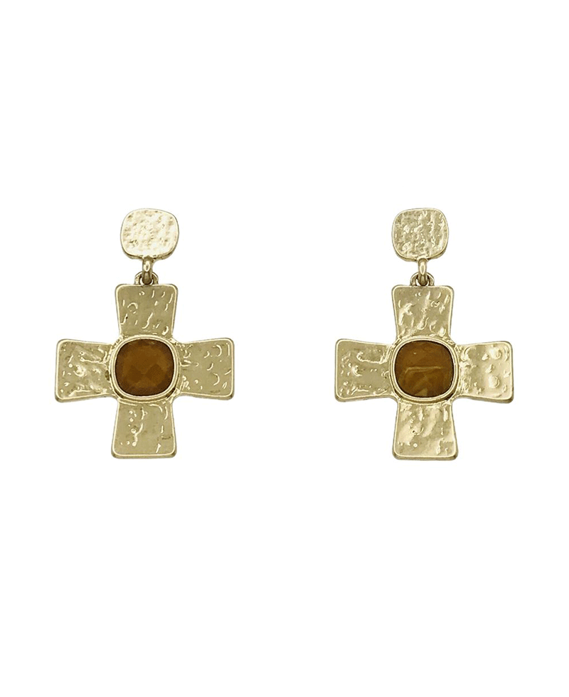 Hammered Cross Drop Earring