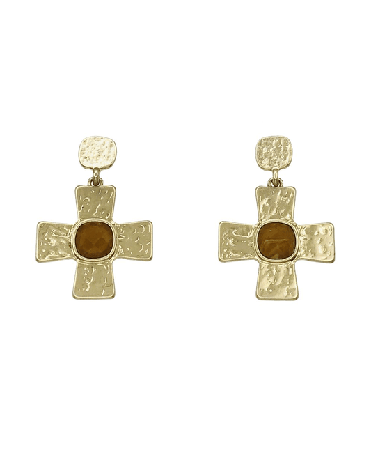 Hammered Cross Drop Earring