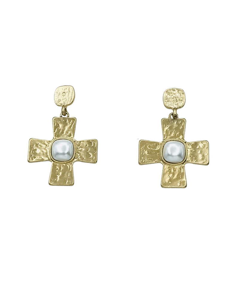 Hammered Cross Drop Earring