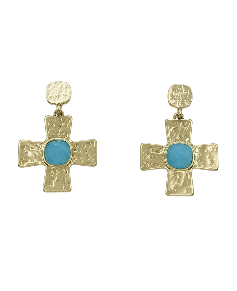 Hammered Cross Drop Earring