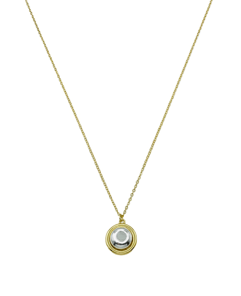 Two Tone Round Pendant Short Necklace