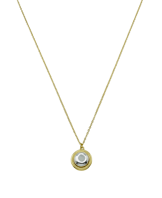 Two Tone Round Pendant Short Necklace