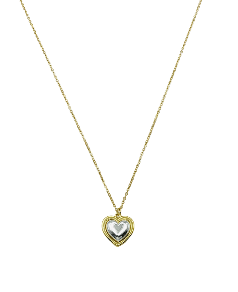 Two Tone Heartl Pendant Short Necklace