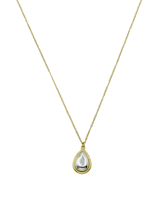 Two Tone Teardrop Pendant Short Necklace