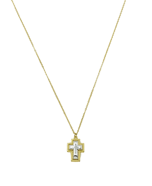 Two Tone Cross Pendant Short Necklace