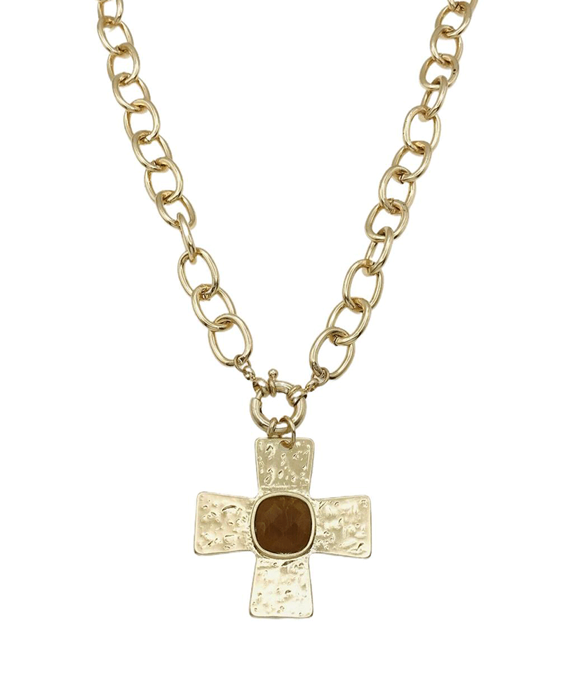 Hammered Texture Cross Chunky Chain Necklace