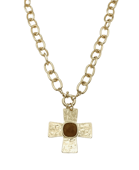 Hammered Texture Cross Chunky Chain Necklace