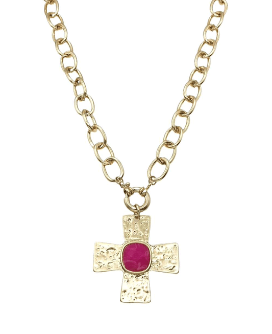 Hammered Texture Cross Chunky Chain Necklace