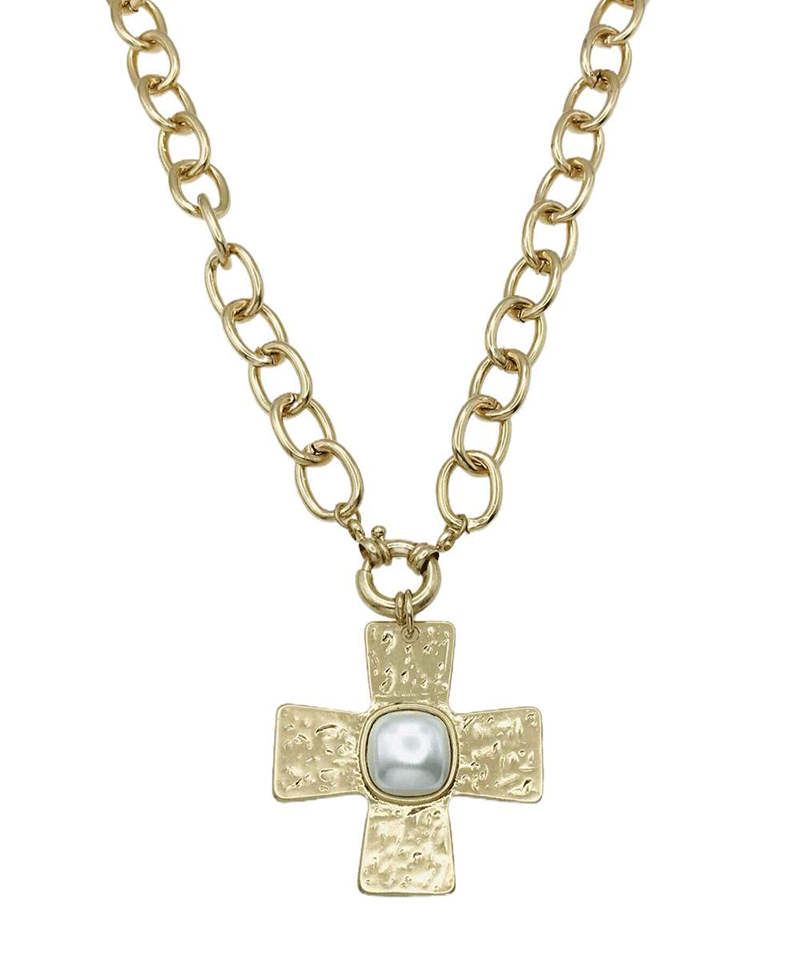 Hammered Texture Cross Chunky Chain Necklace
