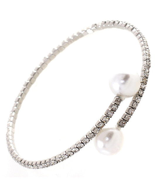 1 Line Rhinestone Memory Wire w/ Pearl Bracelet