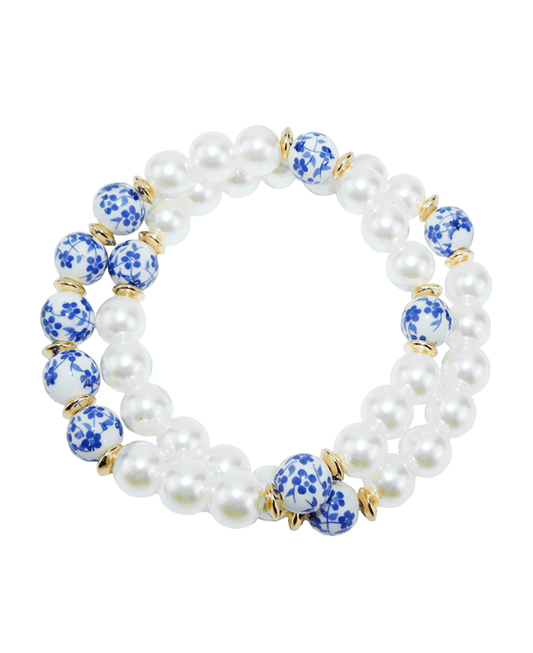 Blue Bead & Pearl 2 Set Bracelet
