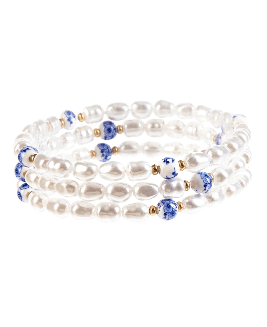 Blue Bead & Pearl 3 Set Bracelet