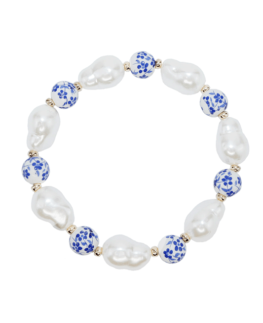 Blue Bead & Pearl Bracelet