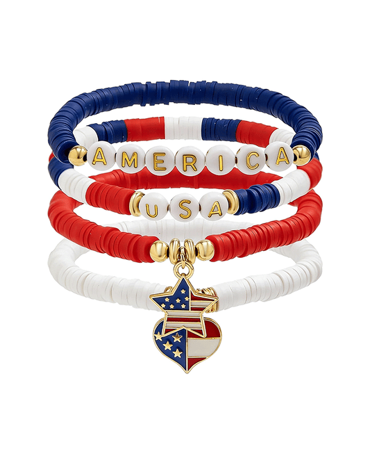 USA w/ Heart & Star 4 Set Stretch Bracelet