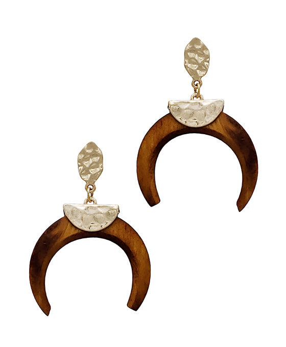Metal w/ Wood Horn Post Earring