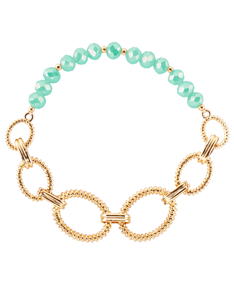 Linked Oval Chain & Crystal Stretch Bracelet