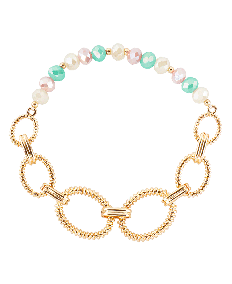 Linked Oval Chain & Crystal Stretch Bracelet