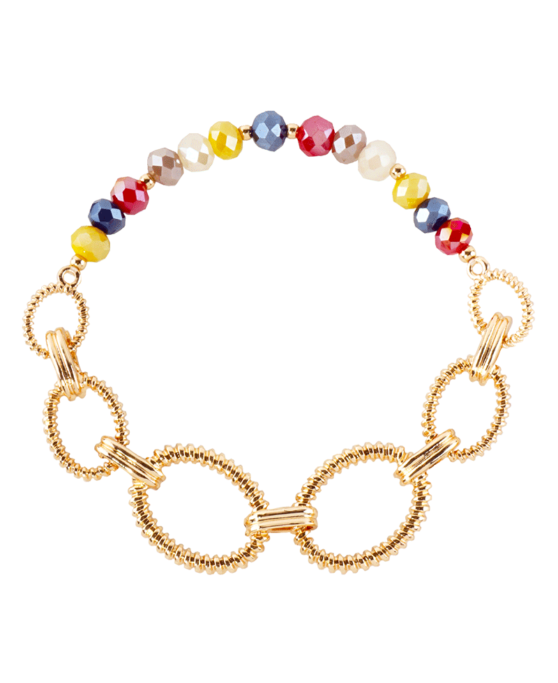 Linked Oval Chain & Crystal Stretch Bracelet