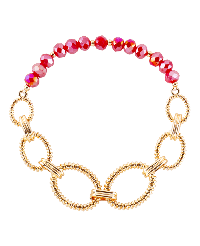 Linked Oval Chain & Crystal Stretch Bracelet