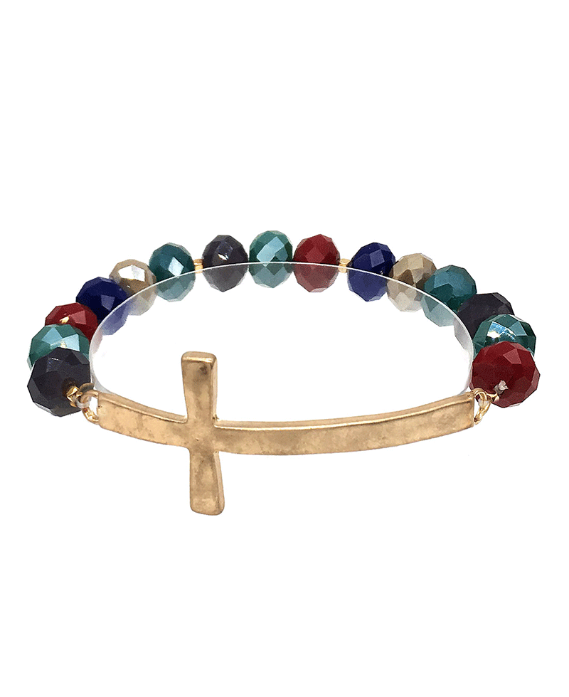 Glass Bead w/ Cross Bracelet