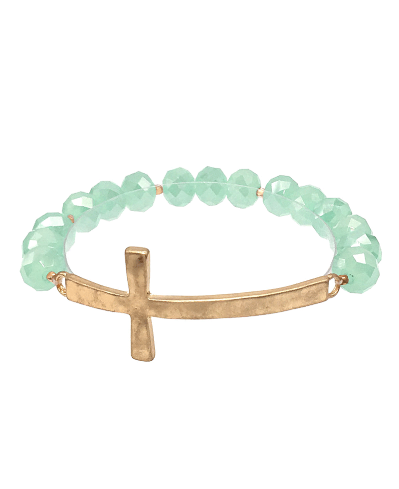 Glass Bead w/ Cross Bracelet