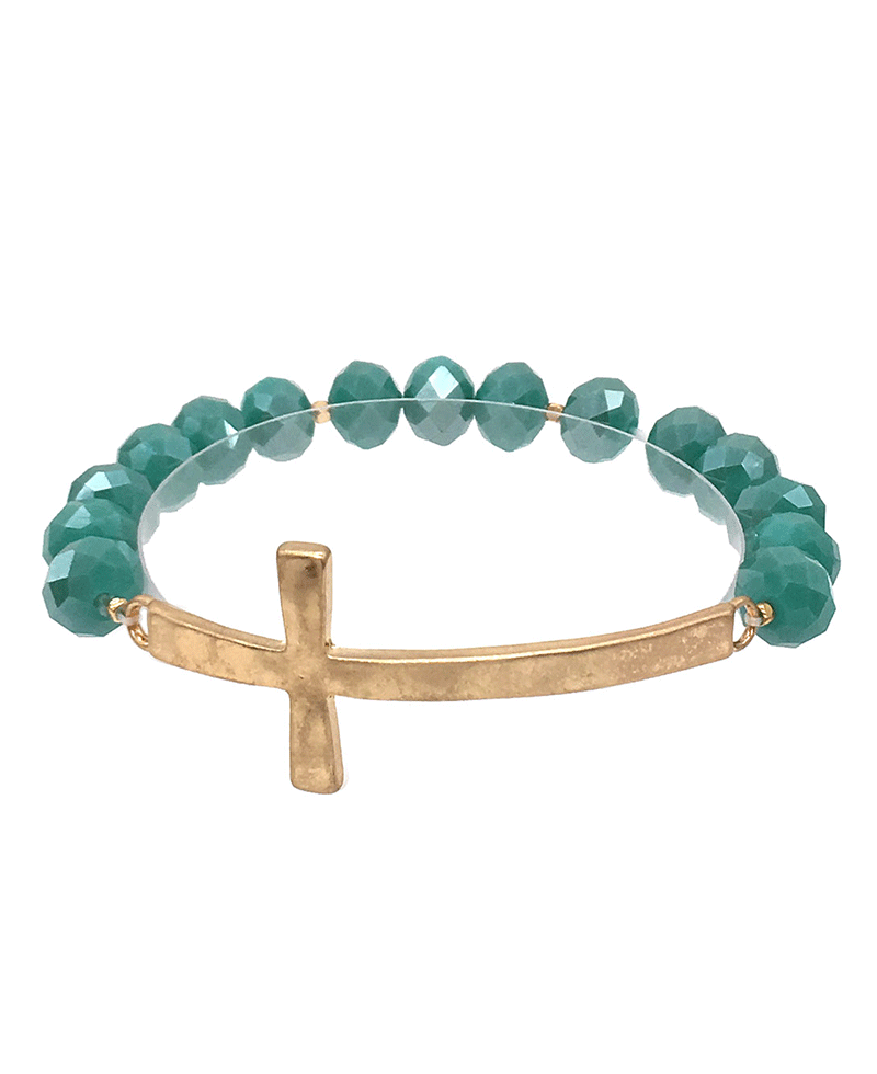 Glass Bead w/ Cross Bracelet