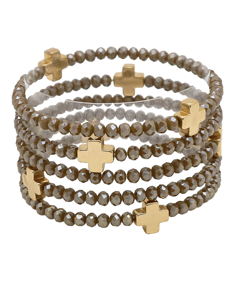 Glass w/ Cross 5 Set Bracelet