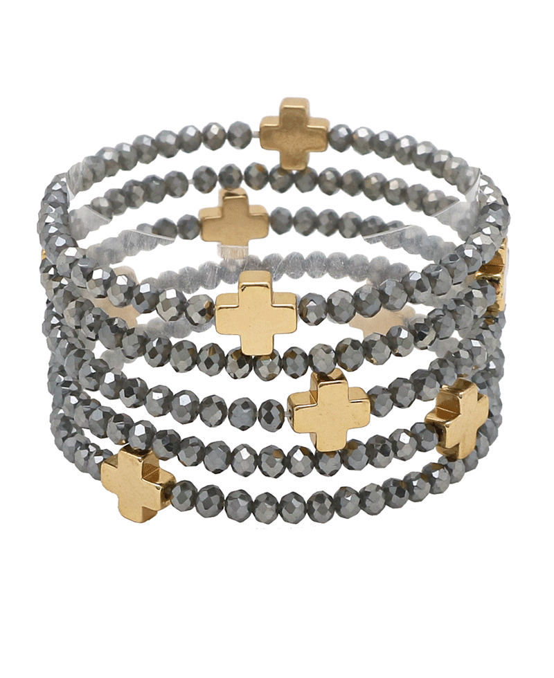 Glass w/ Cross 5 Set Bracelet