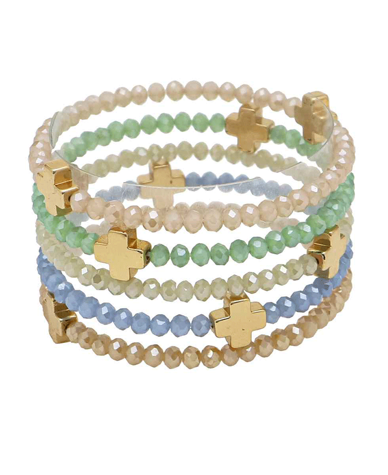 Glass w/ Cross 5 Set Bracelet