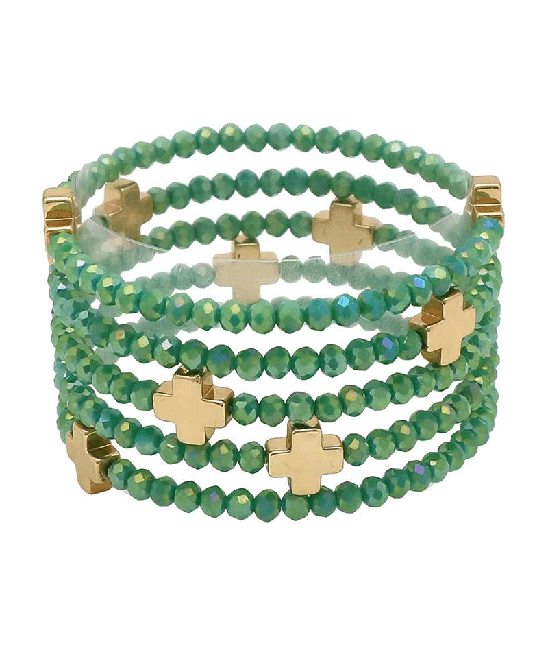 Glass w/ Cross 5 Set Bracelet