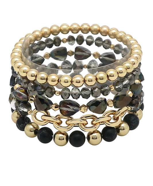Multi Bead & Chain 5 Row Bracelet