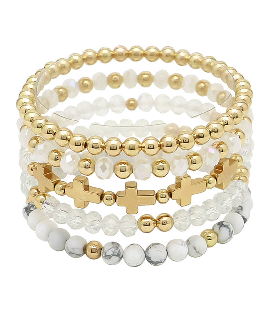 5 Row Multi Beads w/ Cross Bracelet