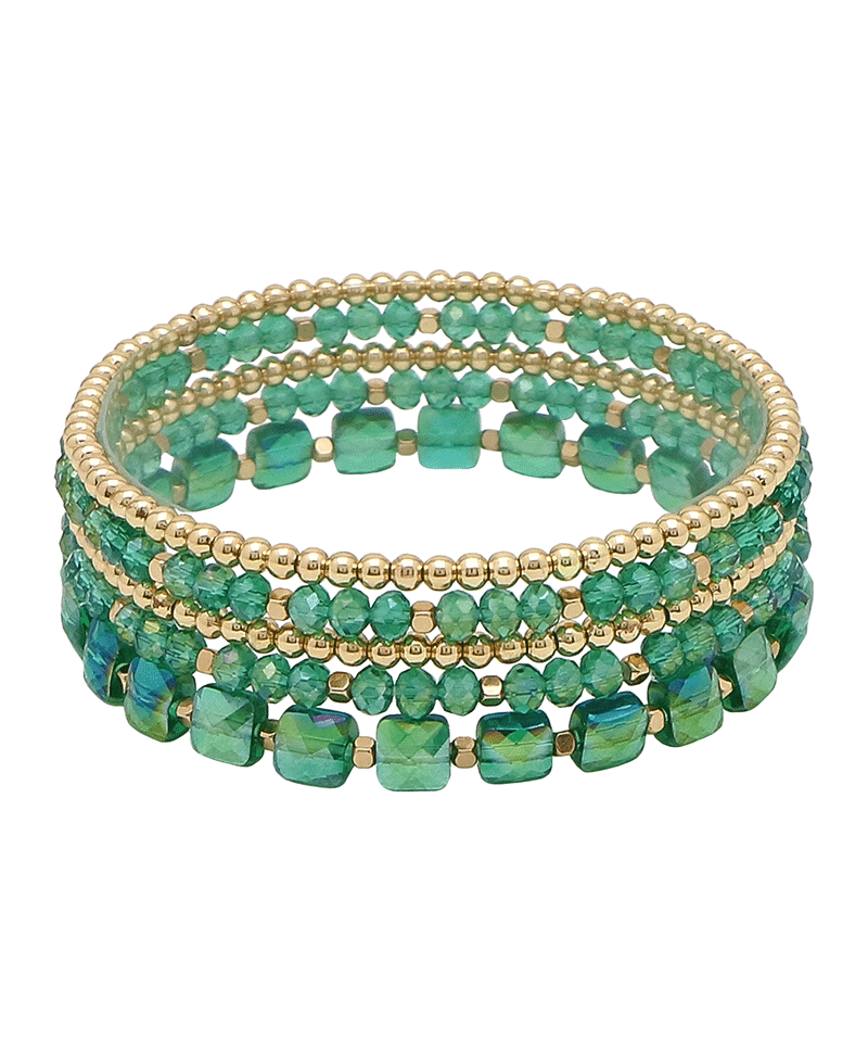 Glass & Ball Bead Stretch Bracelet