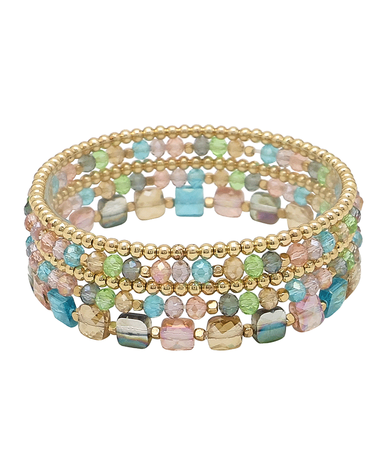 Glass & Ball Bead Stretch Bracelet