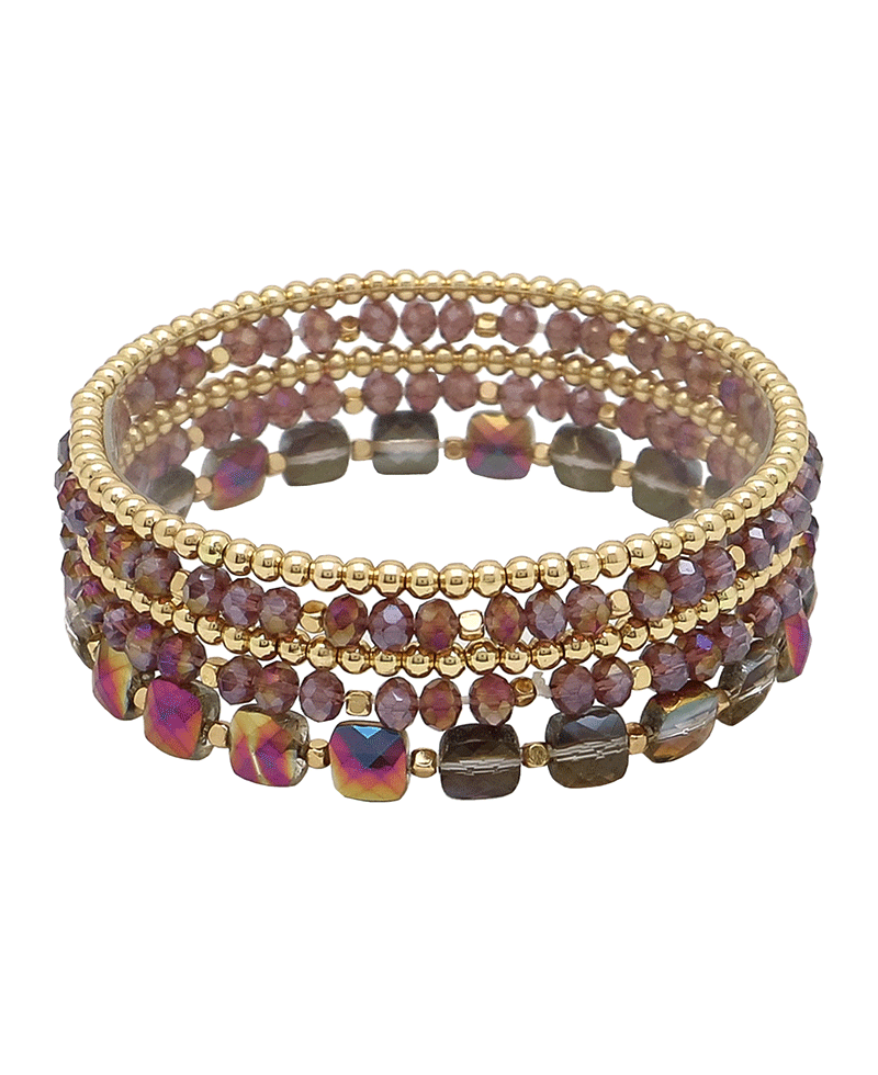 Glass & Ball Bead Stretch Bracelet